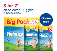 Online Only 3 for 2 on selected Huggies 